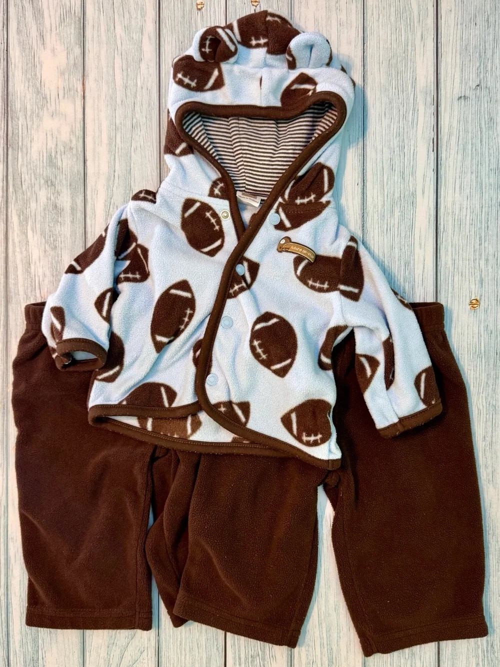 Carter's Brown and White Football Fleece Matching Set w/Bonus Pants